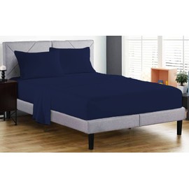 Bottom Fitted Sheets Stretches Up to 25cm Deep Mattress Pocket 100% Pure Egyptian Cotton 200 Thread Count Fitted Bedsheet Soft & Comfortable Hotel Quality Bottom Sheets (Navy, Single)
