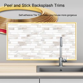 KTINITK 20ft Outside Vinyl Corner Trim Peel and Stick for Tile and Wall Edges, Decorative Kitchen Backsplash Trim Edge, Tile Edge Trim, Corner Trim (Gold)