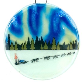 Dog Sledding Christmas Tree Ornament - Art Glass Light Catcher