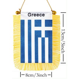 CANTENDO 2 Pack Greece Window Hanging Flag,Mini Greek Car Flag with Pole Tassel Suction Cup Rearview Mirror Decoration(3x5 Inch)