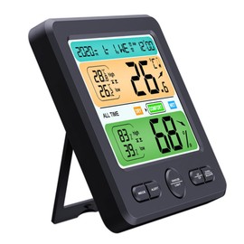 Kisangel 1pc Wall Mounted Hygrometer Clock Thermohygrometer Clock Digital Clock Clock Home Hygrothermograph Hygrometer Alarm Clock Abs Black