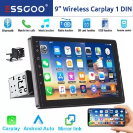 ESSGOO 9" Single DIN Wireless Apple CarPlay Android Auto Car Stereo Radio Head Unit USB