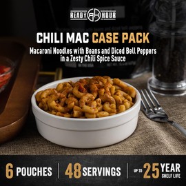 Ready Hour Chili Mac Case Pack (48 Servings), Freeze-Dried Chili Mac, Prepper Pantry Food, Bulk Food Case, Long-Term Storage, Shelf-Stable Entrée, Survival Meal Pack, Disaster Relief Meals, Emergency Supply Kit
