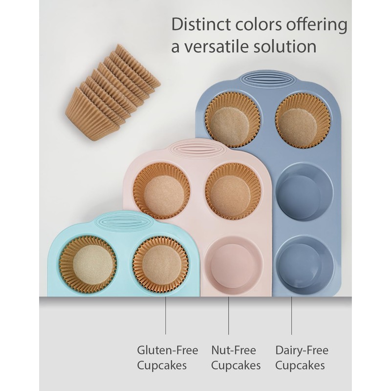 Bake Choice Silicon Muffin Pan-3-pack includes 100 Natural Cupcake Liners,