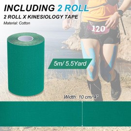 PATIKIL 16.4Ft x 4 Inch Kinesiology Tape, 2 Rolls Adhesive Cotton Sports Muscle Support Tapes Waterproof Elastic Tape for Knee Ankle Wrist Shoulder, Dark Green
