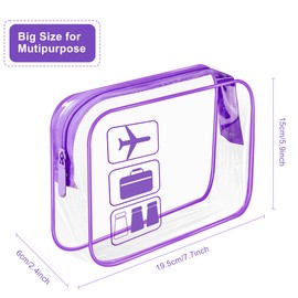 JUNART 3Pcs Clear Travel Toiletry Bags, TSA Approved Cosmetic Makeup Bag, Portable Travel Accessories Airport Airline Compliant Bag for Men and Women (Purple)