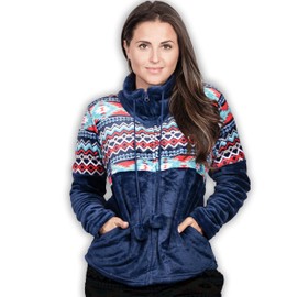 TrailCrest Ultra Soft Women’s Full Zip Jacket, Plush Fleece with Velvety Silk Feel, Aztec/Ikat Fun and Trendy Prints 9 Colors