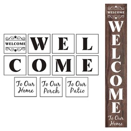 Welcome Stencils for Painting on Wood - 11 Pack Large Vertical Welcome Sign Stencil Templates for Wood Signs, Reusable Letter Stencils for Home, Patio, Porch Signs & Front Door Decorations