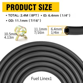 Hoypeyfiy 6mm(1/4") ID Fuel Line Hose, Black Rubber 2.4 Meters (8 Feet) Gas Tube with 20 Clamps, Replacement for BS Small Gas Diesel Powersports Engines and Generators (6mm 1/4inch)