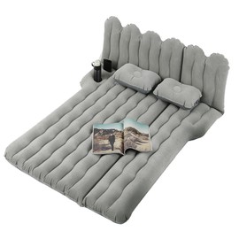 Byomostor SUV Air Mattress with Drink & Phone Holder, Flocked-Top Inflatable Car Mattress with Two Air Pillows & Electric Air Pump, Ideal SUV Mattress for Camping, Travel, and Road Trips (Grey)