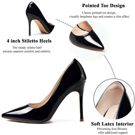 Elisabet Tang Women's High Heels Pumps Closed Pointed Toe Stiletto 4inch Heels Classic Office Special Dressy Wedding Pump Shoes Black 10