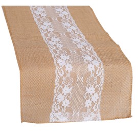 MDS Pack of 15 Wedding 12 x 108 inch Burlap Lace Hessian Table Runner Rustic Natural Jute Country Vintage for Wedding Banquet Decoration – Natural Lace Jute Burlap
