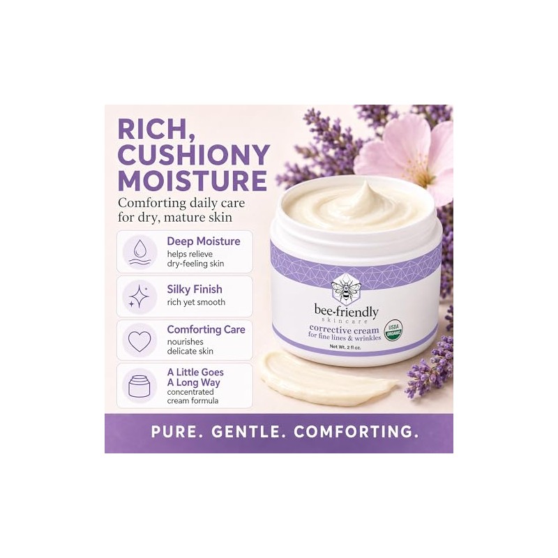 Face Moisturizer Organic Corrective Cream by BeeFriendly, USDA Certified Rich