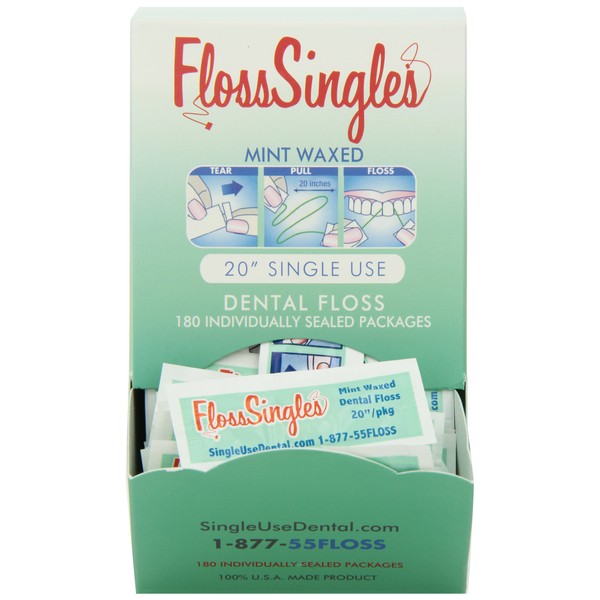 Floss Singles Dental Floss Dispenser Box, Light Green, Mint, 20" Strands, 180 Count