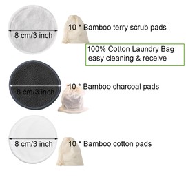 Aisetmoon 30 Pack Reusable Makeup Remover Pads, Natural Bamboo Cotton Pad with Cotton Laundry Bag, Natural Bamboo Cotton Rounds Washable Eco-Friendly Makeup Pads, Eco-Friendly Makeup Remover Cloths