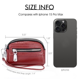 ALLITIC Women Coin Purse Genuine Leather Small Triple Zipper Coin Wallet Pouch with Removable Wristlet Strap