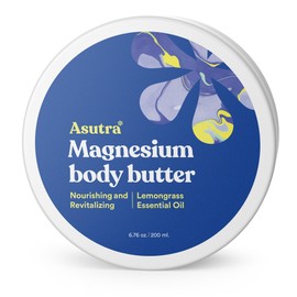 ASUTRA Magnesium Body Butter Lotion, 6.76 oz, Soothing Shea Butter & Almond Oil Moisturizer, Premium-Quality Magnesium, Lemongrass Essential Oil