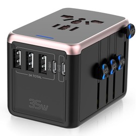 JMFONE 35W PD Universal Travel Adapter, Fast Charging International Power Plug Adapter with 3*USB-A & 2*USB-C Ports and Multi AC Sockets, All-in-one Travel Outlet Conversion Plugs for 200+ Countries