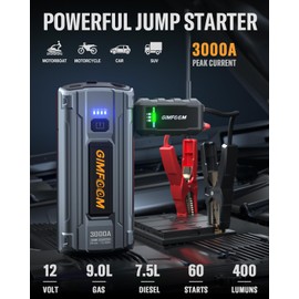 Car Jump Starter, 3000A Jump Starter Battery Pack for Up to 9.0L Gas or 7.5L Diesel Engine, 12V Car Battery Jump Starter, Jump Box with LED Light, Storage Case, and Dual USB Output.