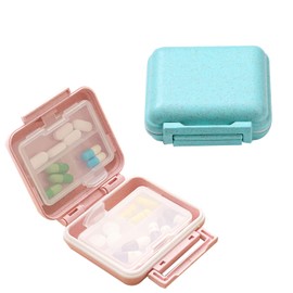 WUBAYI 2 x Reise-Pillendosen, tragbar, klein, doppellagig, abnehmbare Pillendose, klein, feuchtigkeitsbeständig, Blau + Pink
