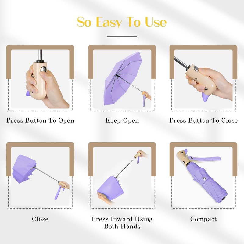 Natuquebrela Folding Duck Umbrella Cute - Duck Head Wooden Handle