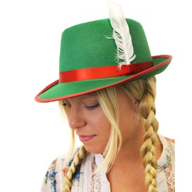 Ladies Green Bavarian Hat - Oktoberfest Bavarian Hat with Feather Detail - Adults German Tyrolean Trilby Fancy Dress Accessory - Pack of 1