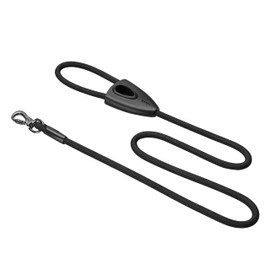 TUG 5 FT Dog Leash with Integrated Oval Dispenser Holds 3 Loose Dog Waste Bags (Black)