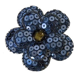 Small Puffy Sequin Flower Hair Clip for Girls - Navy