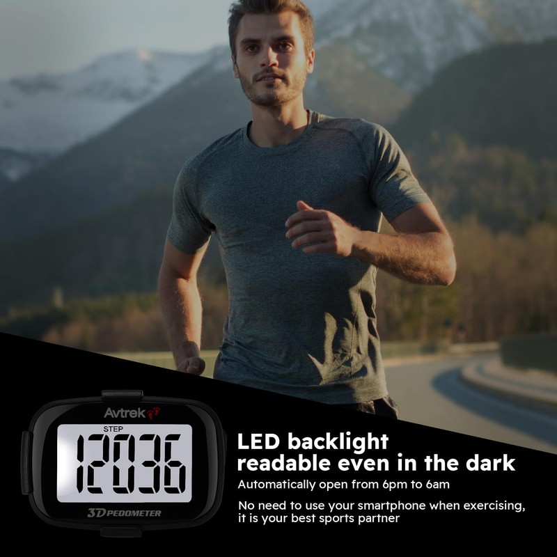 Clip-On Pedometer Step Counter for Walking LED Backlight (Blue)