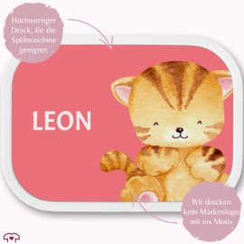 Children's Campus Lunch Box for Mepal - Cat Cats - Cute Watercolour Cat Motif with Name - 750 ml - Pink - Lunch Box Cat Cat Lovers School Box Girls Cats Leak-Proof Cat Motifs Compartments and