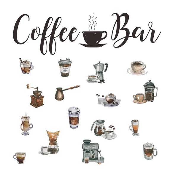 Bilue 1 Pieces Coffee Wall Stickers, Coffee Coffee Bar Wall Art Decals with 1 Pieces Wall Stickers for Kitchens Wall Stickers Coffee Letter for Bar Kitchen Dining Room Office