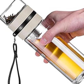 Teruels Premium Double-Wall Glass Tea & Fruit Infuser Bottle - Color: Tan