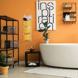 Relaxdays Hanging Organiser, 3 Compartments, Cotton, H x W: 74 x 20 cm, Hanging Bag for Bathroom, Hallway, Office, Hanging Storage, Cream/Yellow