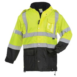 J. J. Keller & Associates, Inc. Hi Vis Reflective Parka Jacket with Hood, Fleece Lined, Waterproof, Class 3, Lime, 2X-Large, SAFEGEAR