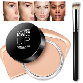 LOKFAR Cream Concealer Full Coverage Makeup, Matte Color Correcting Concealer with Brush, Waterproof, Conceals Blemish, Pores and Spots, Under Eye Makeup Concealer for Dark Circles (#03 NETURAL)