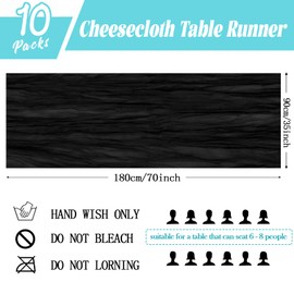 10 Pack Black Cheesecloth Table Runner Gauze Rustic Sheer 35 x 70 inch Black Cheese Cloth Table Runners for Wedding Party Bridal Shower Decor