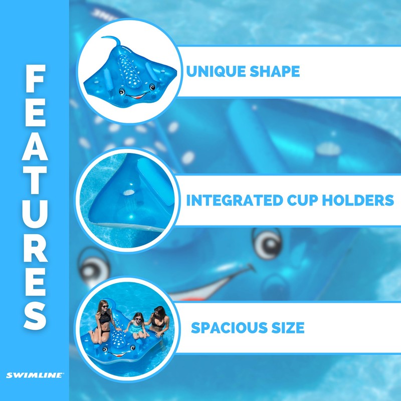 Swimline Manta Ray Inflatable Pool Ride On, Blue, 84" x
