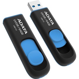 ADATA 64GB DashDrive UV128 - Memoria USB (64 GB, USB 3.0 Texto, 90 megabyte por Segundo, Slide, Negro, Azul, 2.1 centímetro)
