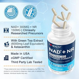 NAD+ Supplement 300mg with NR 150mg Complex | NMN Alternative & Resveratrol-Like Benefits | 6000mg Green Tea Extract + Astaxanthin | Anti-Aging Cellular Energy Support | 60 Capsules, Made in USA