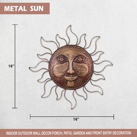 Metal Wall Art Sun Decor - Metal Sun Face With Rays - Indoor Outdoor Metal Sun Wall Art