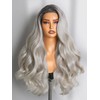 GORGIUS Silver Gray Loose Body Wave Lace Front Wig with