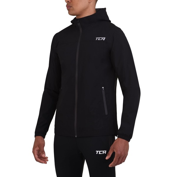 TCA AirLite 2.0 Men's Waterproof Running Jacket with Zip Pockets, Black