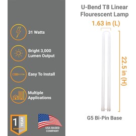 Diodesy- Pack of 6 FB31/SP830 U-Bend Design T8 Replacement Fluorescent Light Bulb, Linear U-Bend Lamp, Medium G13 Bi-Pin Base, 31 Watts, 3000K Soft White, 20000hr, 3000 Lumens, ROHS Compliant