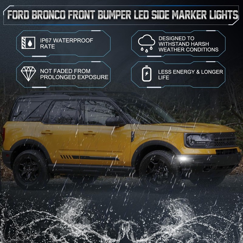POPMOTORZ Ford Bronco White LED Side Marker Lights Assembly for