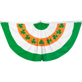 G128 Ireland Irish Shamrock Pleated Fan Flag | 3x6 Ft | Printed 150D Polyester | St. Patrick's Day Decor, Indoor/Outdoor, Vibrant Colors, Brass Grommets