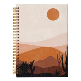 VNWEK Abstract Boho Desert Sun Cactus Landscape Spiral Notebook Journal 5.5×8.3 Inch,Boho Mid-Century Modern Art Lined Hardcover Spiral Notebook for Work Notes Journaling,Boho Gifts for Women Girls