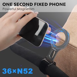 Magnetic Phone Holder for Bar, Stroller, Shopping Cart, [Strong Magnet] Phone Holder for Gym, Home Fitness Bikes with Adjustable Strap, All Phone (Magnetic Ring Included)