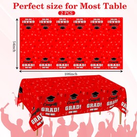 Graduation Party Decorations 2025 Graduation Tablecloth 2 Pcs 54”x108” Disposable Plastic Graduation Table Cloth Congrats Grad Tablecover for Graduation Party Supplies Burgundy Gold