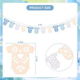 AmazingSpark 4 Set Cielito Lindo Baby Shower Garland 48 Pcs Blue Papel Picado Party Decorations Mexican Lace Baby Bodysuit Banner Card with Hanging String for Gender Neutral Party Supplies