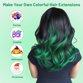 TOFAFA 16 Pcs Colored Hair Extensions Curly Wavy Clip in Synthetic Hairpiece Streak for Girls Women Kids, Multi-colors St. Patrick's Day Party Highlights Cosplay Festival Gift(Green)